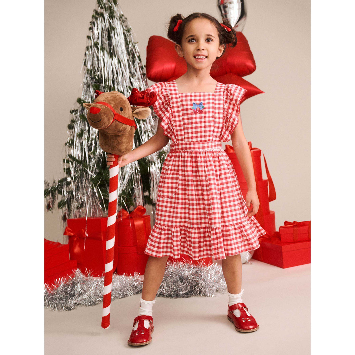 Cherry Bow Gingham Pinafore