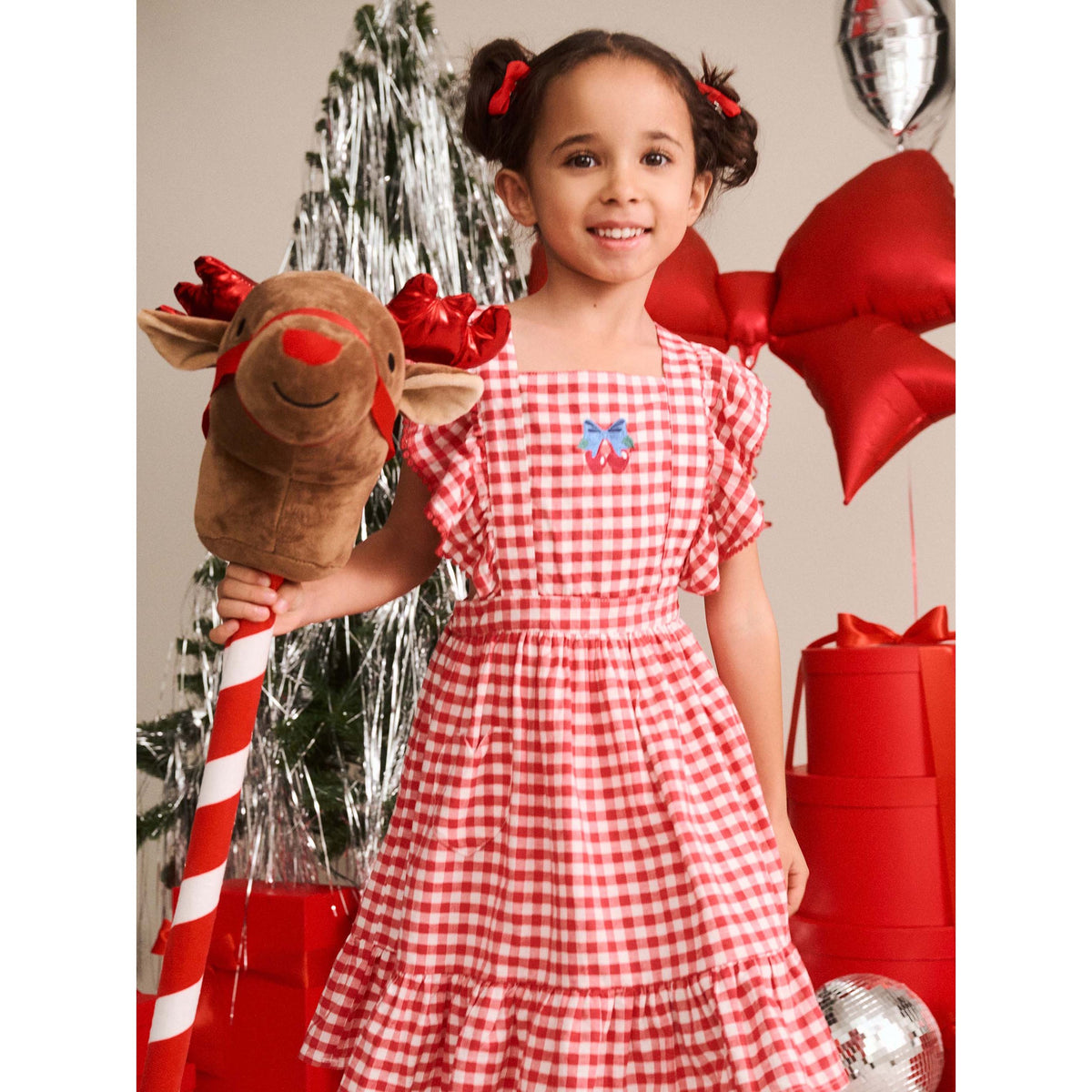 Cherry Bow Gingham Pinafore