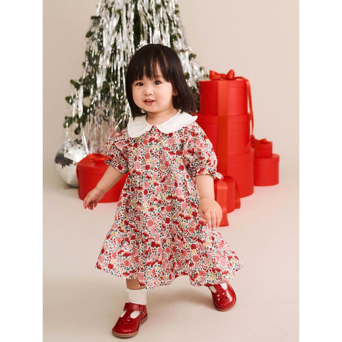 Festive Floral Frill Collar Dress