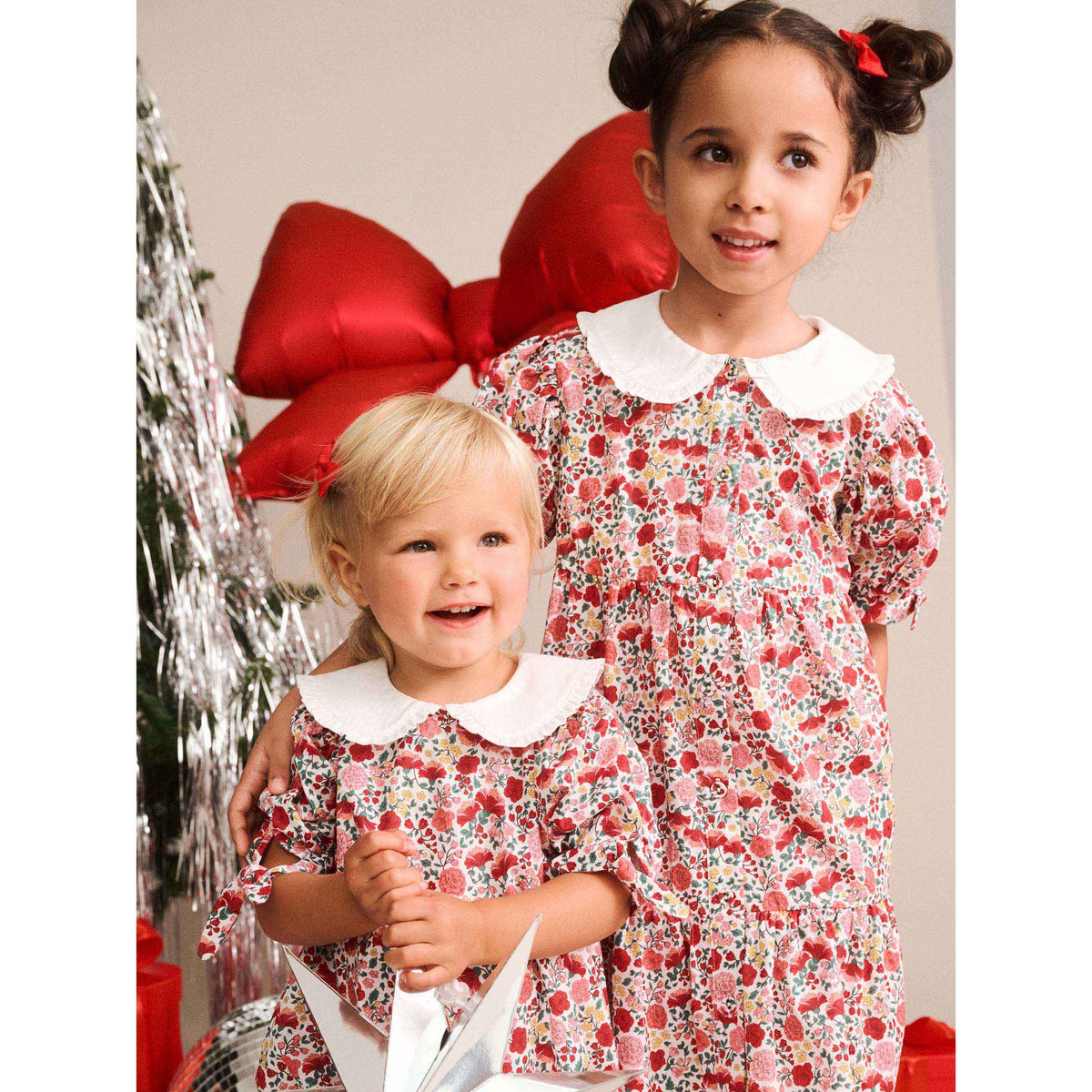 Festive Floral Frill Collar Dress