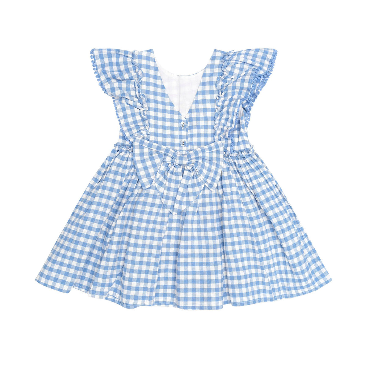 Dusty Blue Gingham Bow Dress
