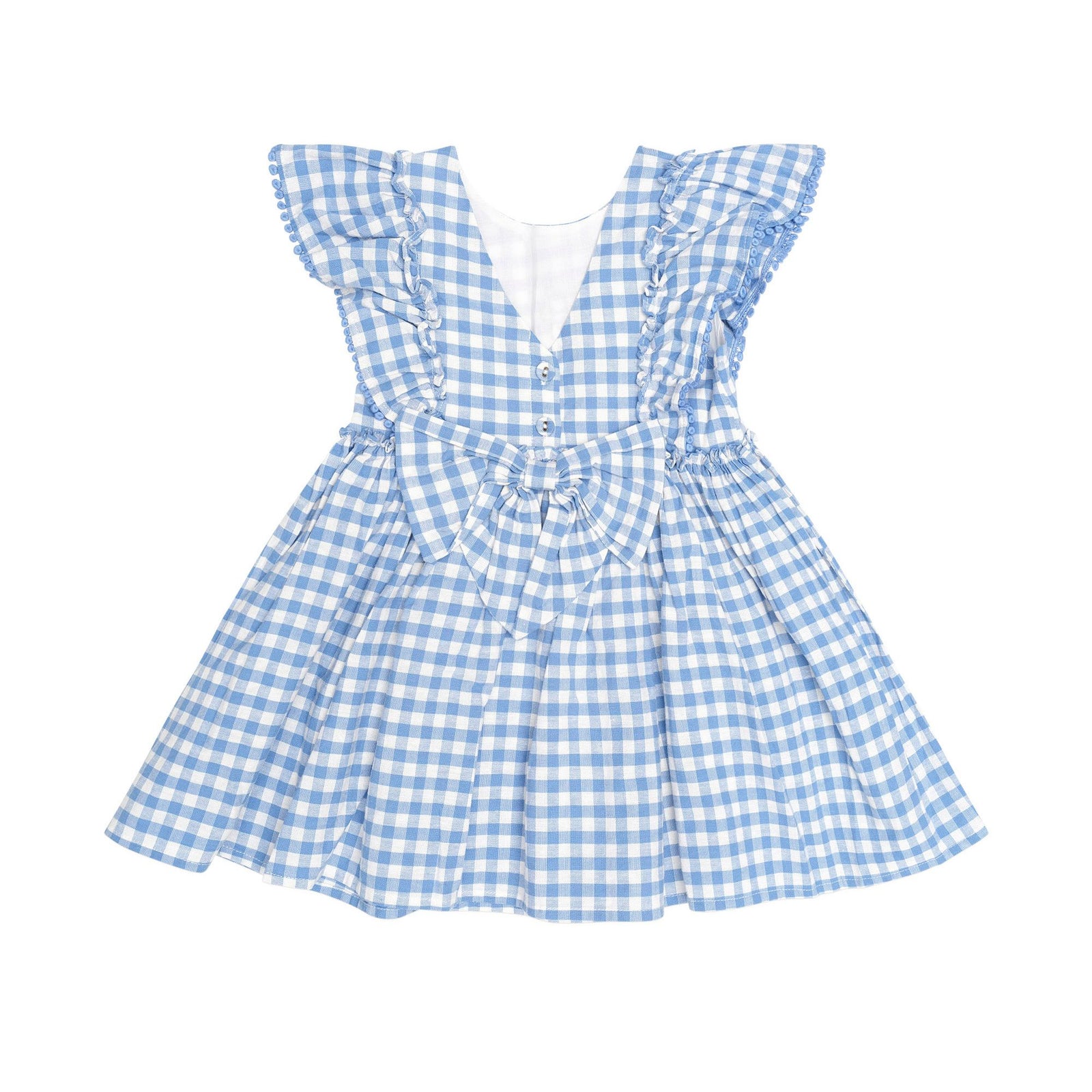 Dusty Blue Gingham Bow Dress