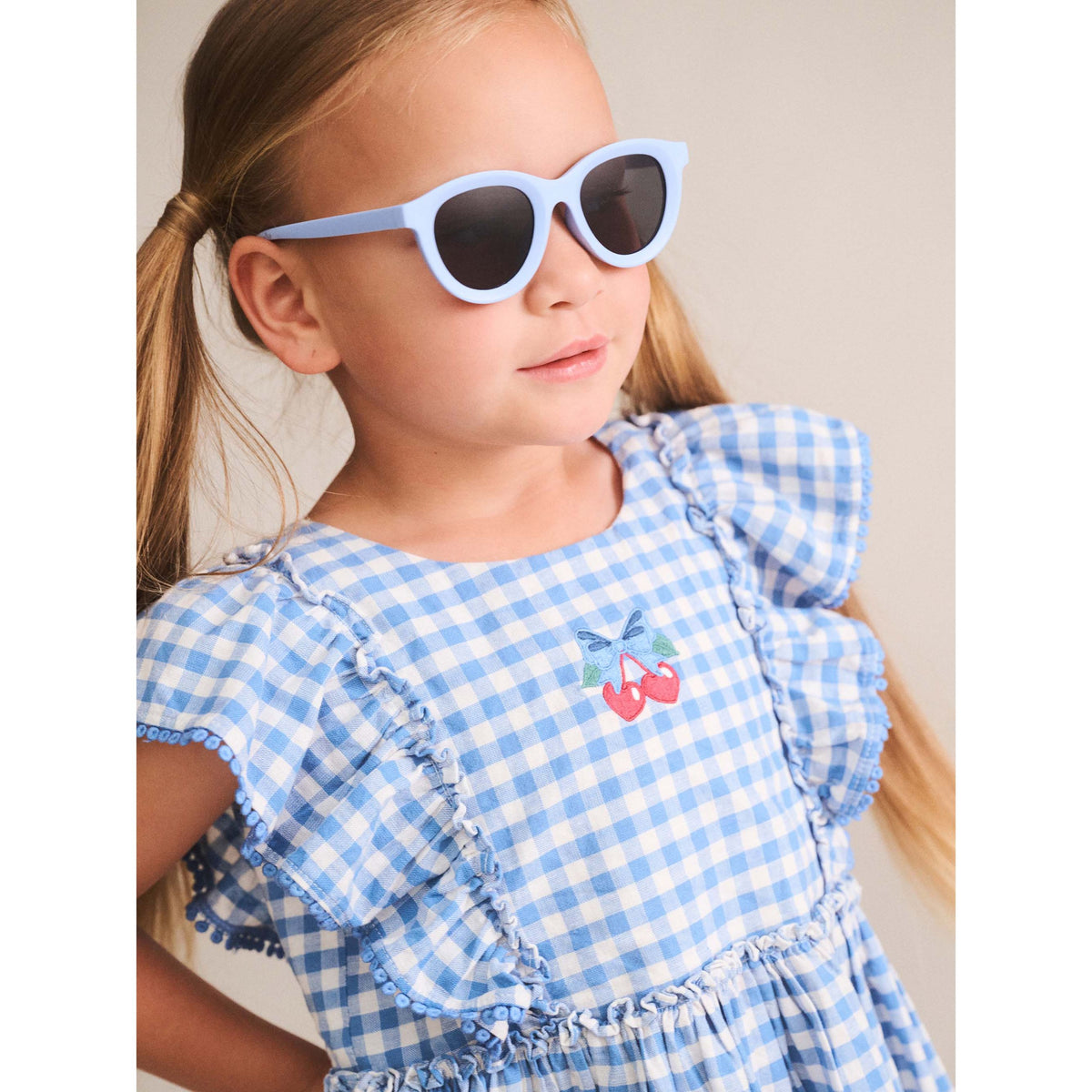 Dusty Blue Gingham Bow Dress