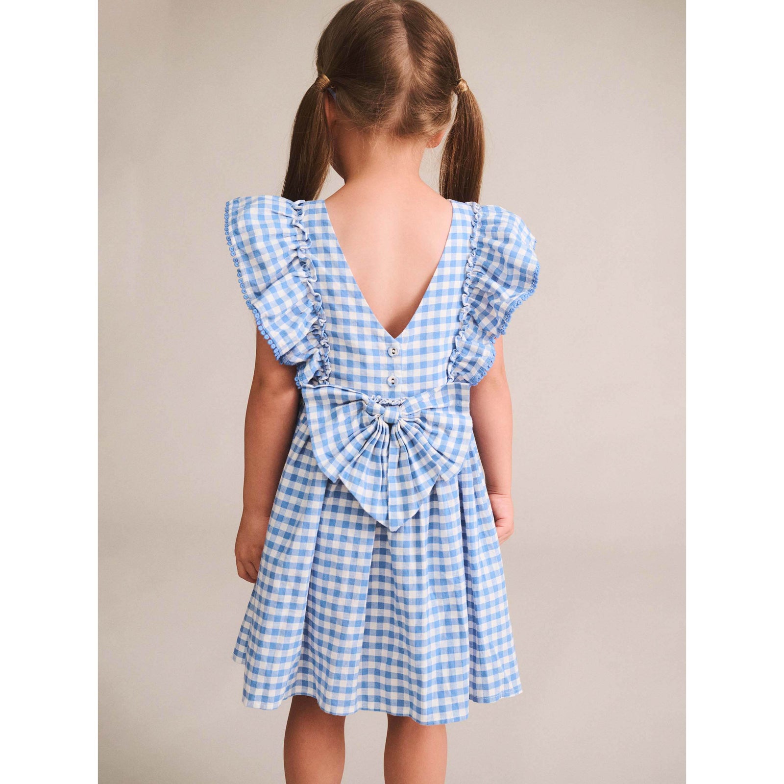 Dusty Blue Gingham Bow Dress