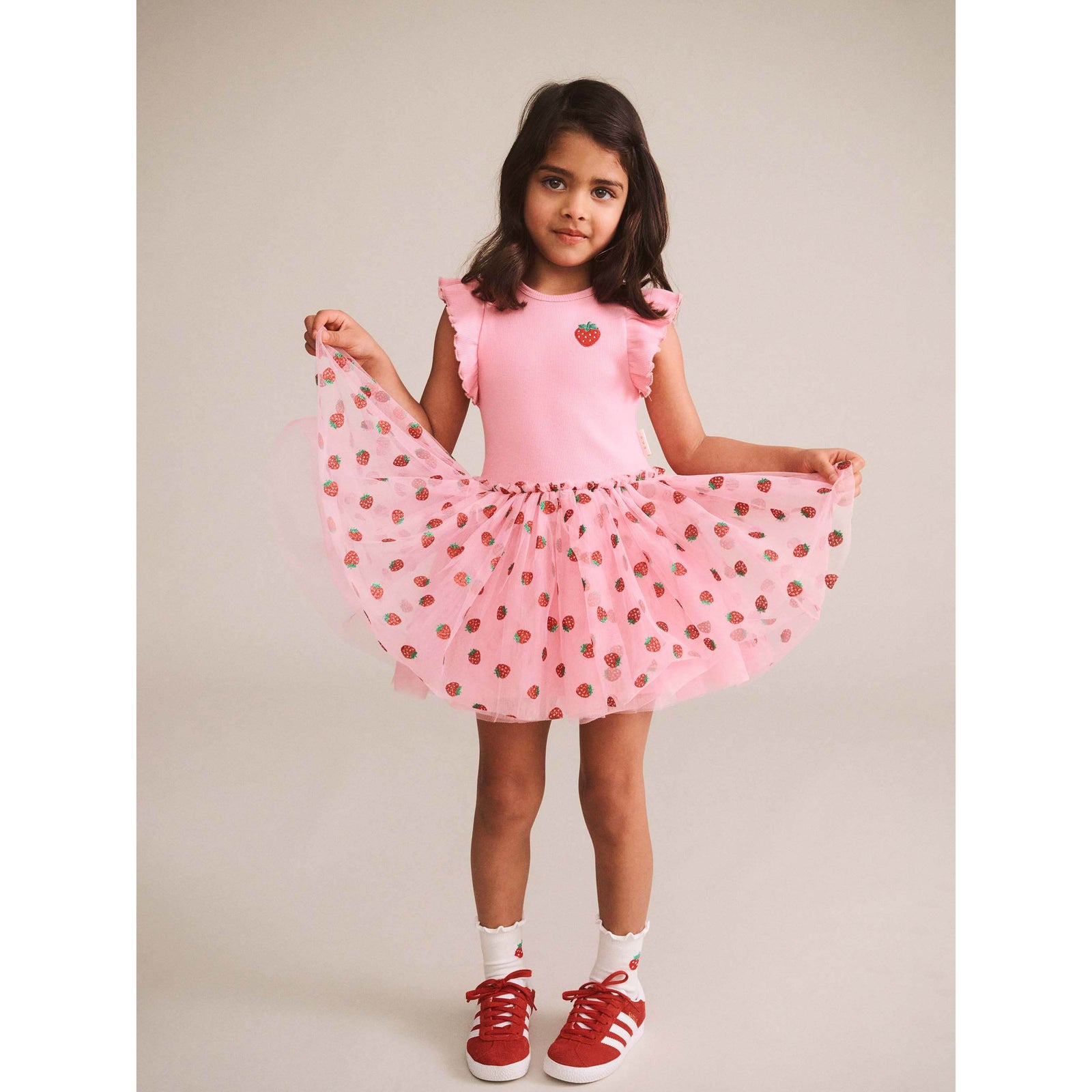 Strawberry Emb S/Slv Tulle Dress