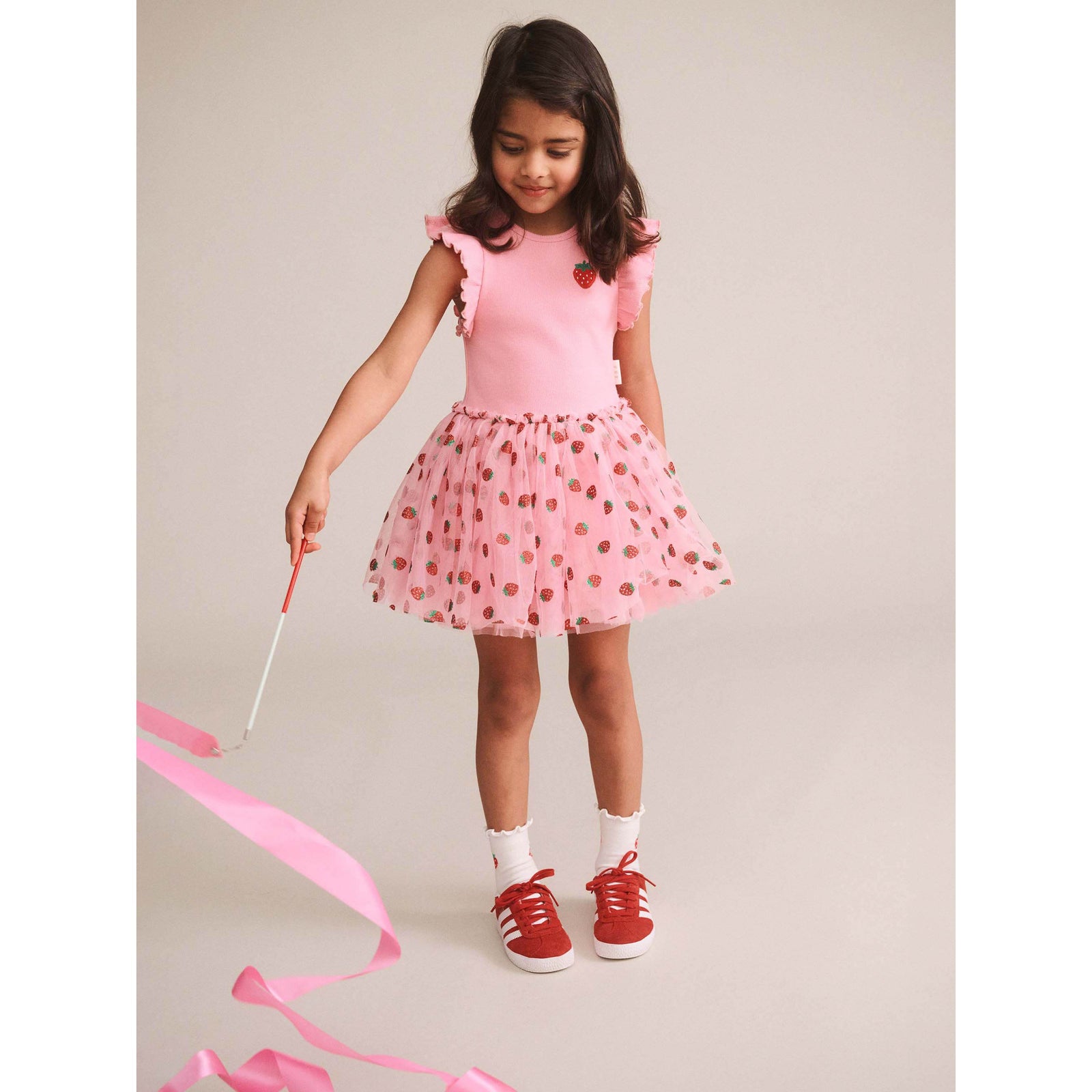Strawberry Emb S/Slv Tulle Dress