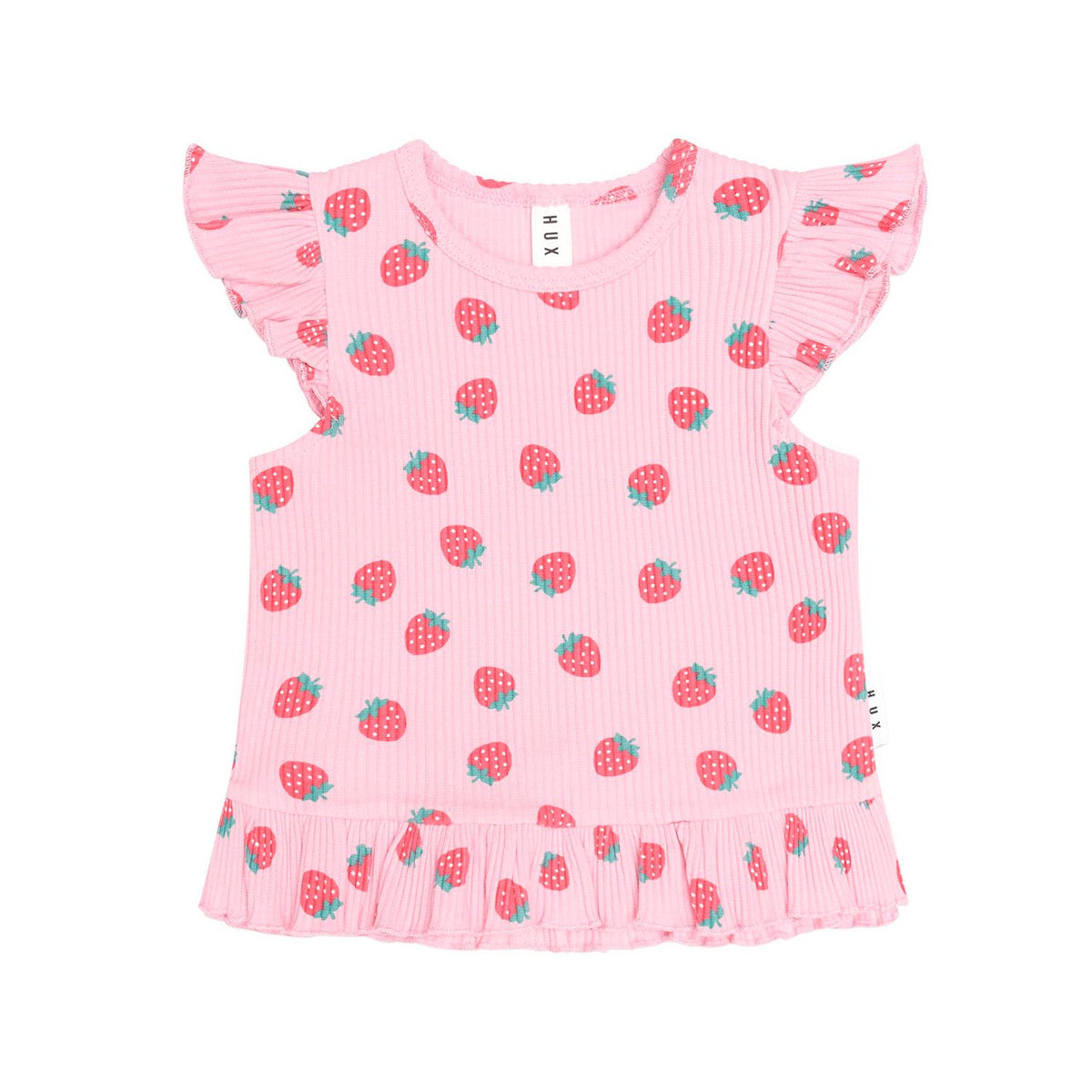 Strawberry Print Rib Peplum Tee