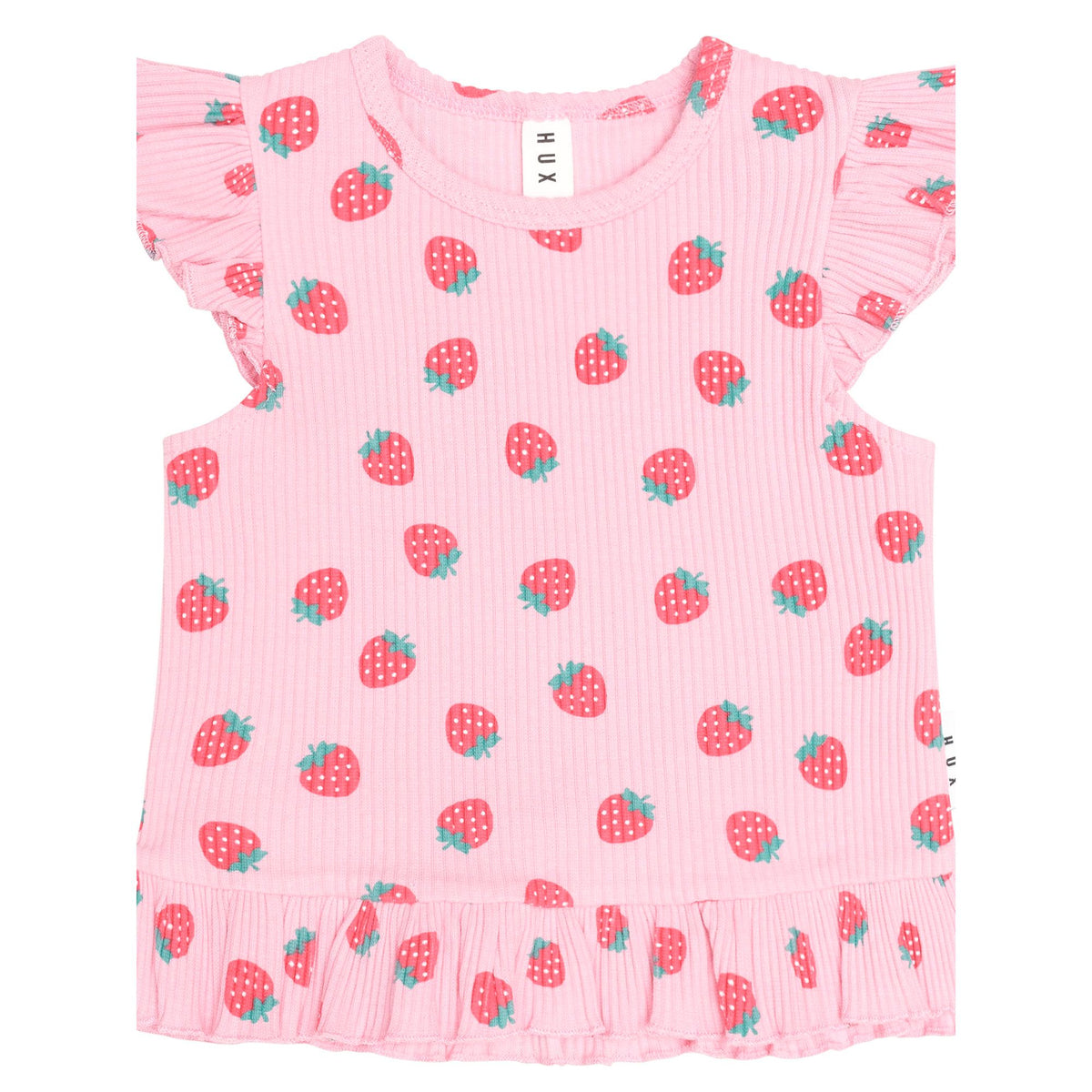 Strawberry Print Rib Peplum Tee