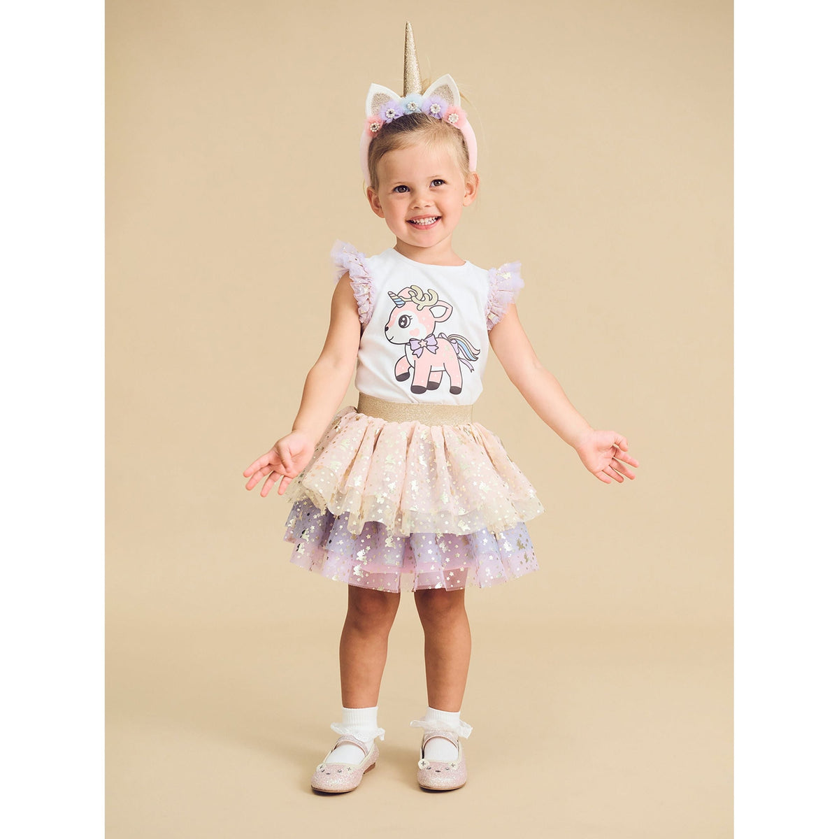 Reindeer Tulle Sleeve T-Shirt