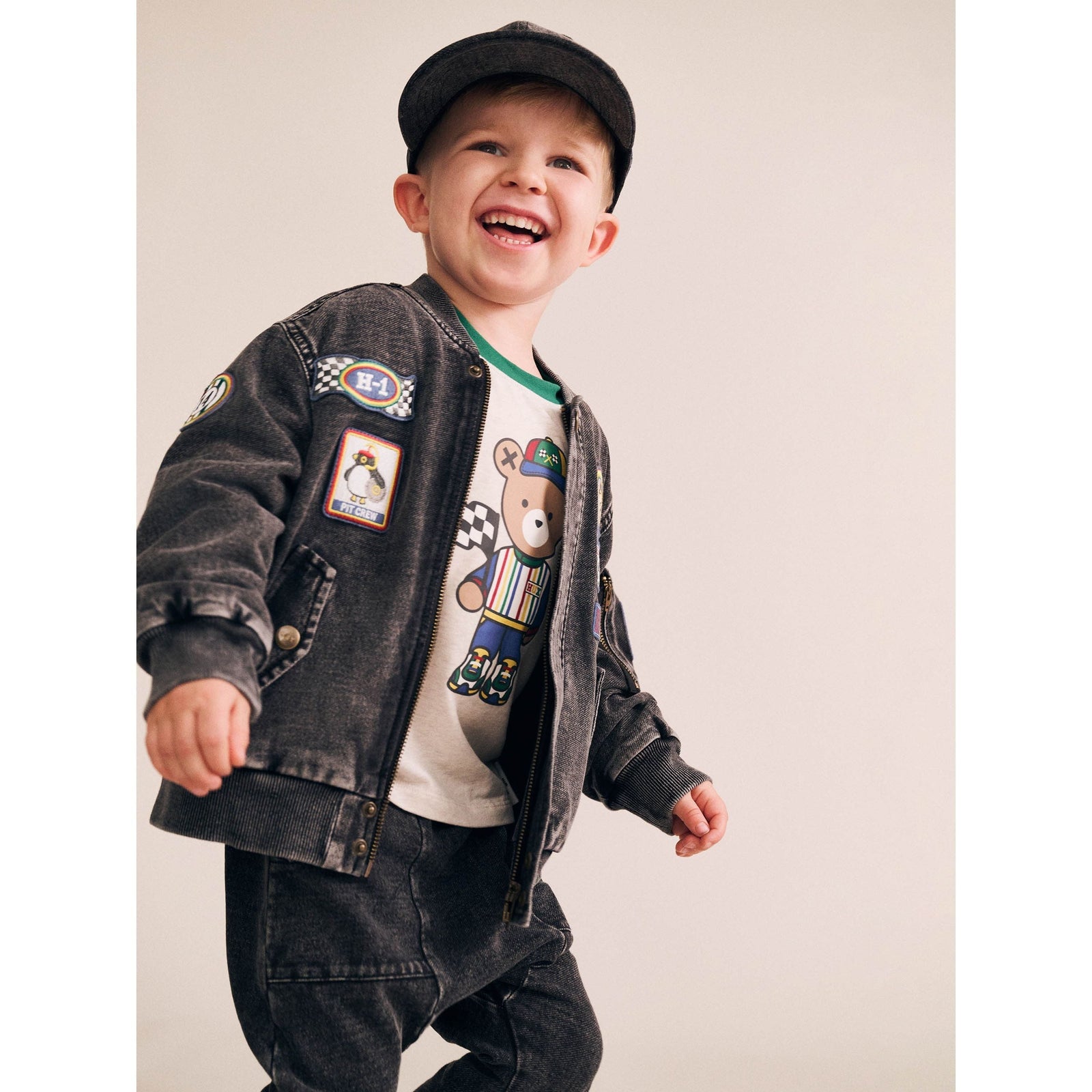 Black Knit Denim Patches Jacket