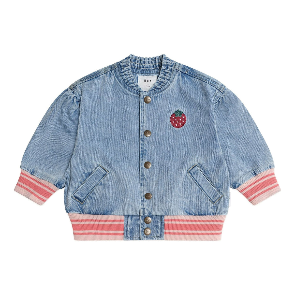 Dreamy Denim Strawberry Bomber