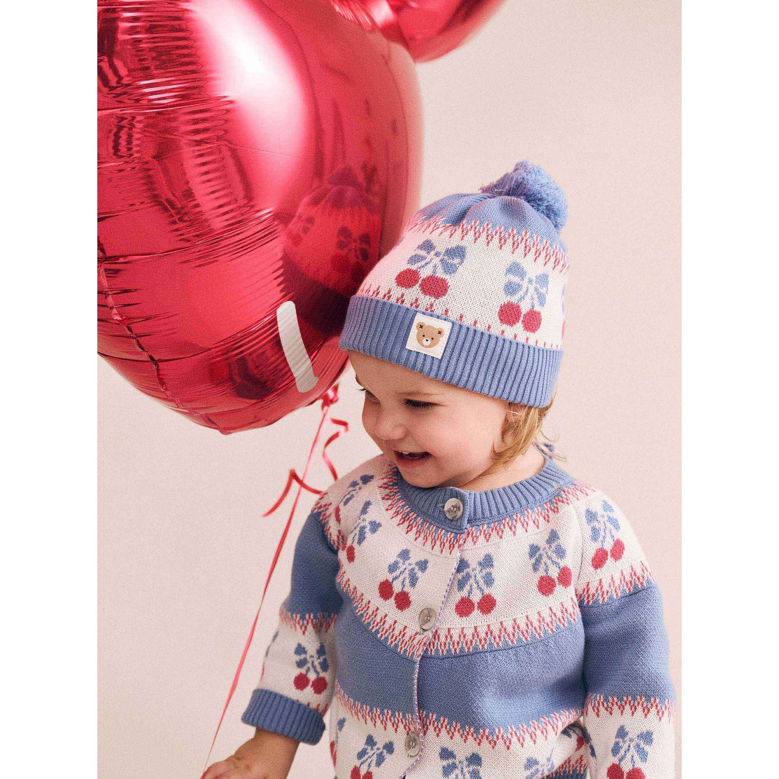 Folk Cherry Bow Cardi - Bijou Blue