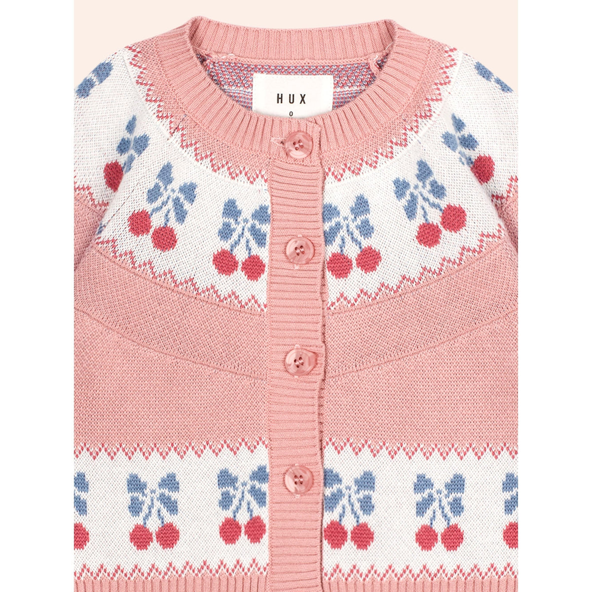 Folk Cherry Bow Cardi - Dusty Pink