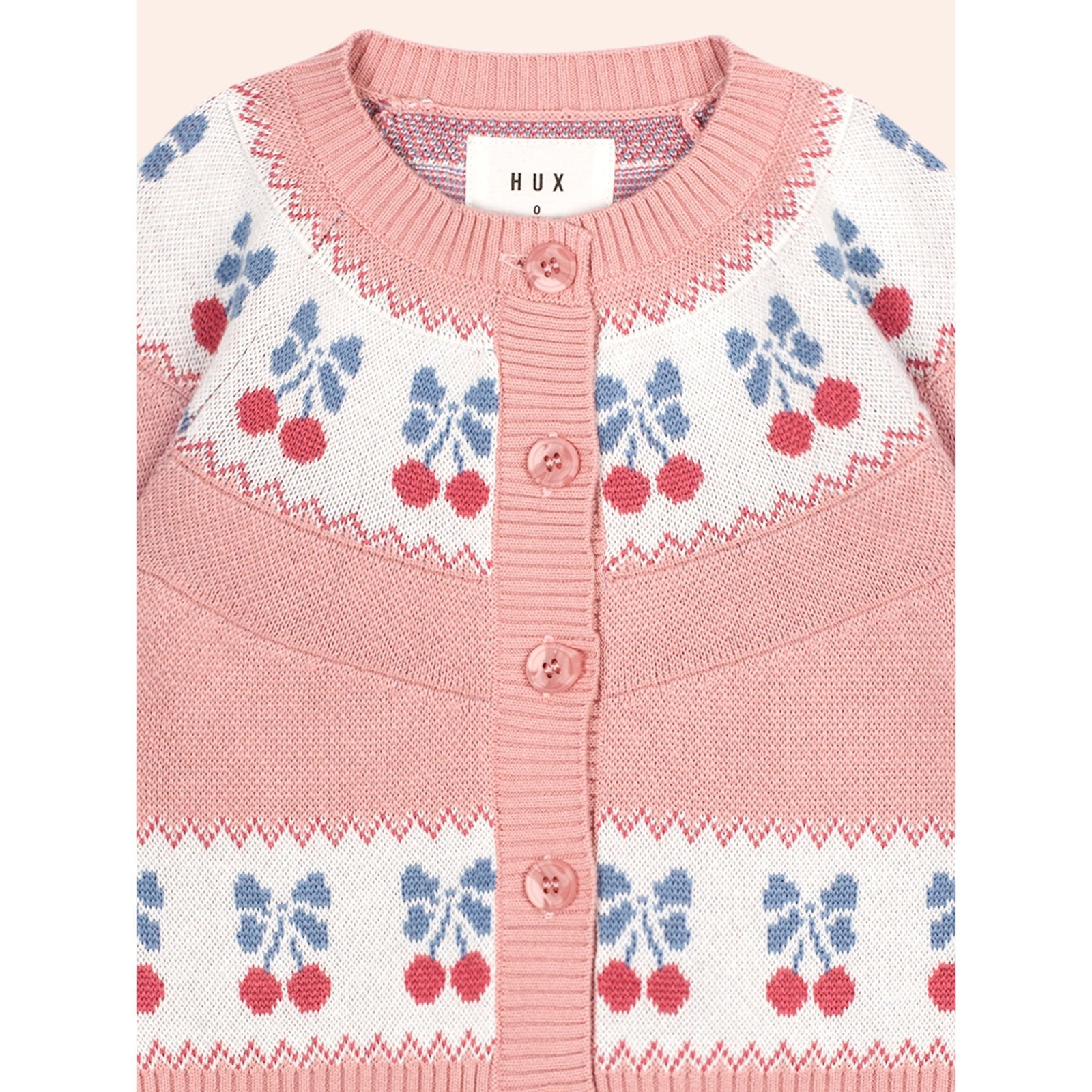 Folk Cherry Bow Cardi - Dusty Pink