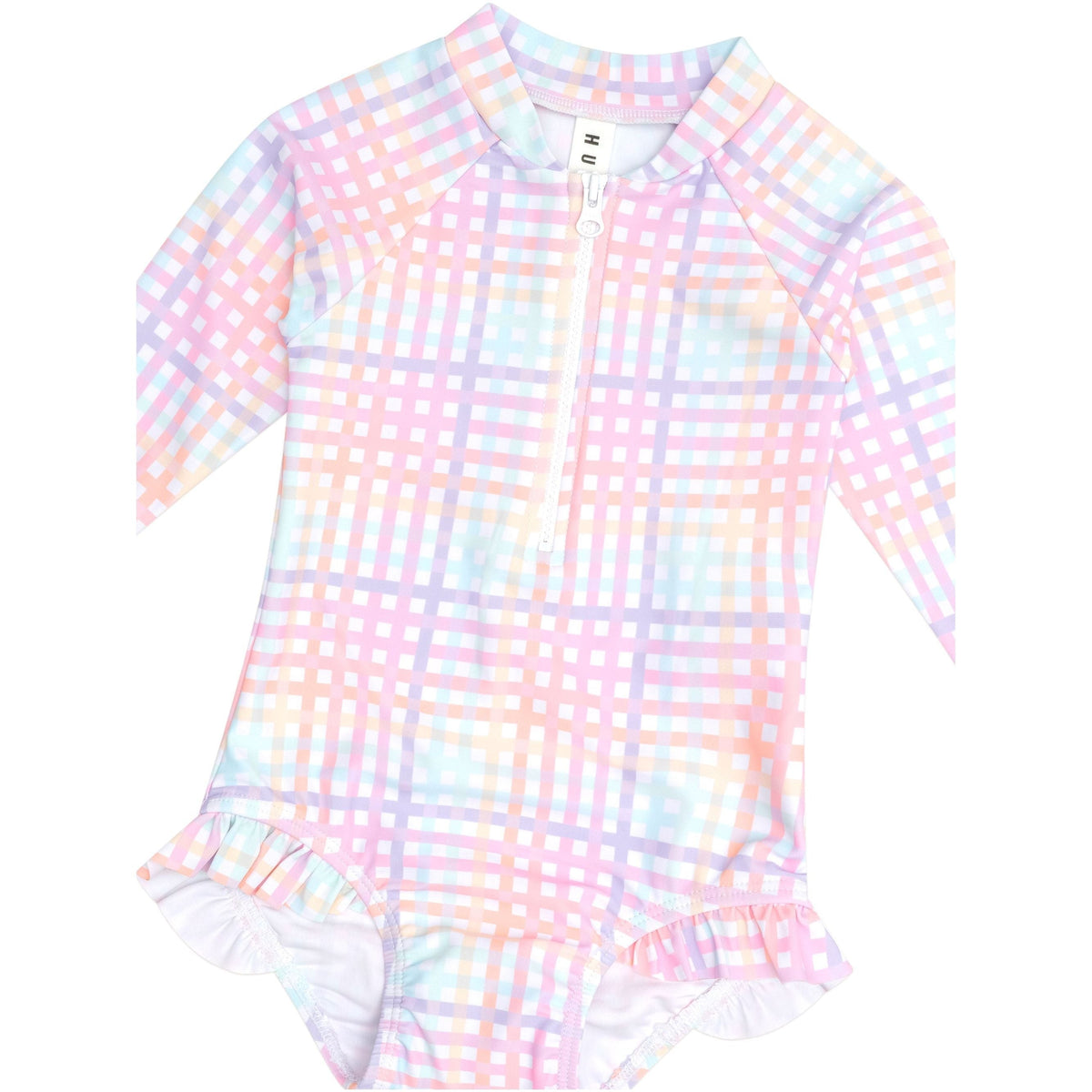 Rainbow Check Frill Zip Swimsuit