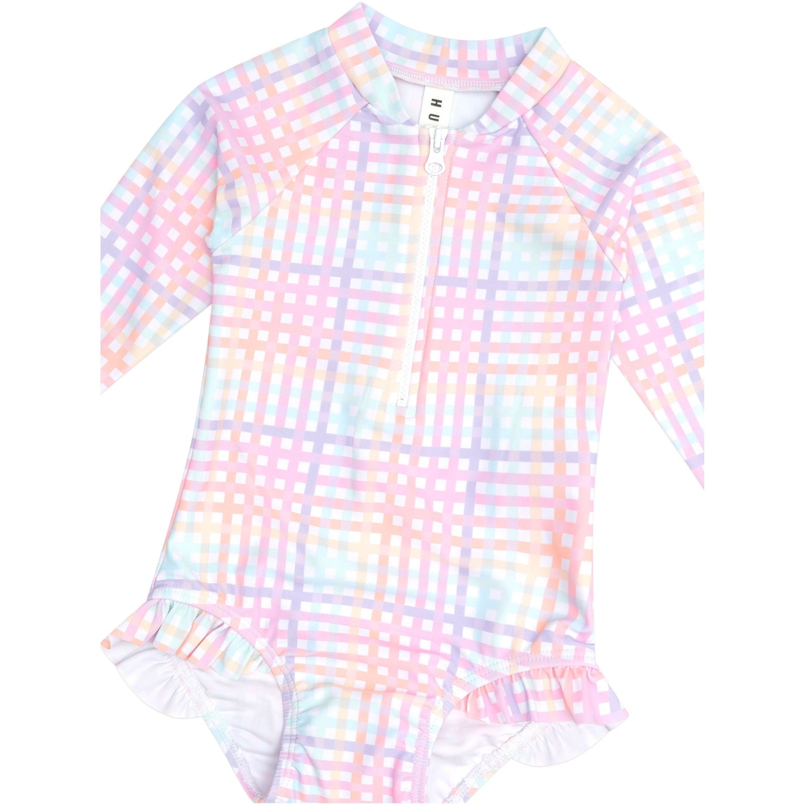 Rainbow Check Frill Zip Swimsuit