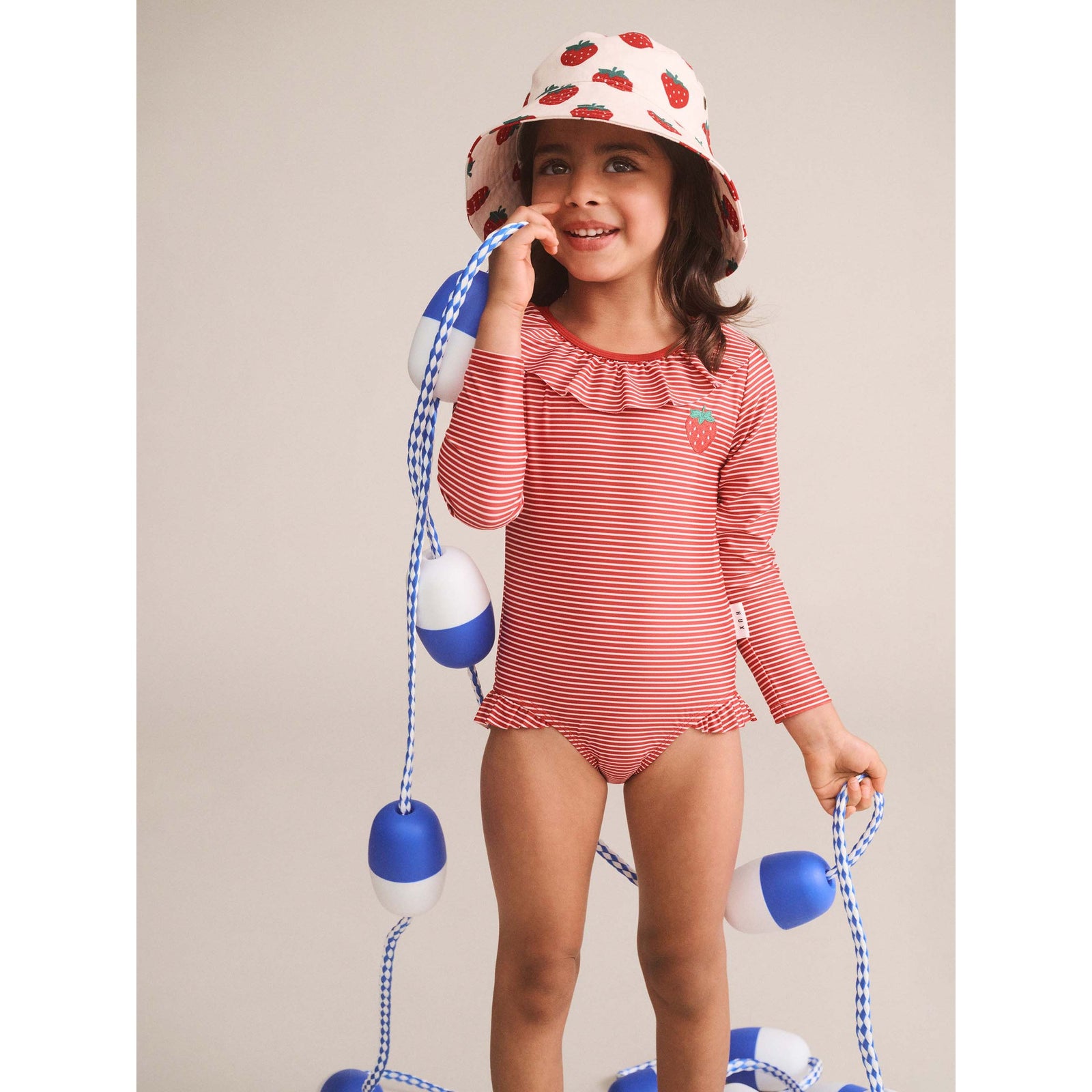 Red Stripe Frill Neck Swimsuit