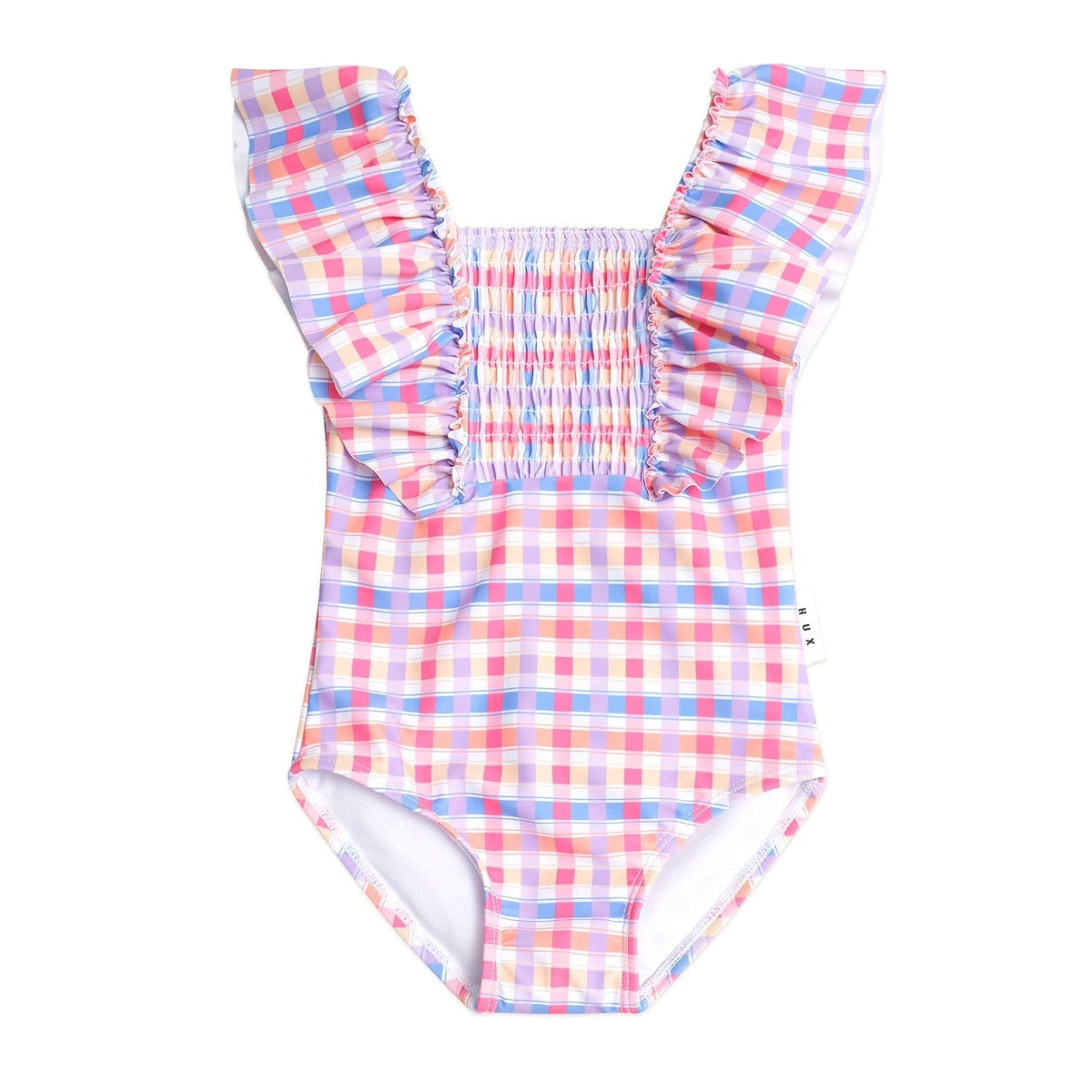 Shirred Frill Swimsuit Rainbow Check