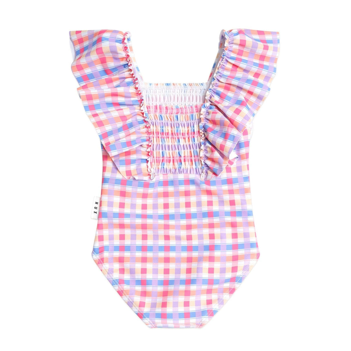 Shirred Frill Swimsuit Rainbow Check