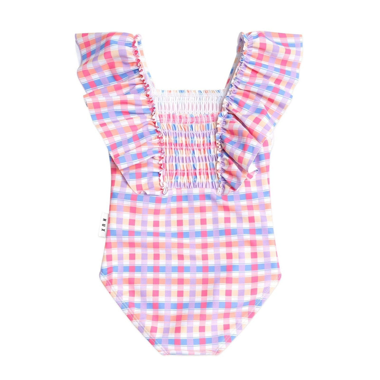 Shirred Frill Swimsuit Rainbow Check
