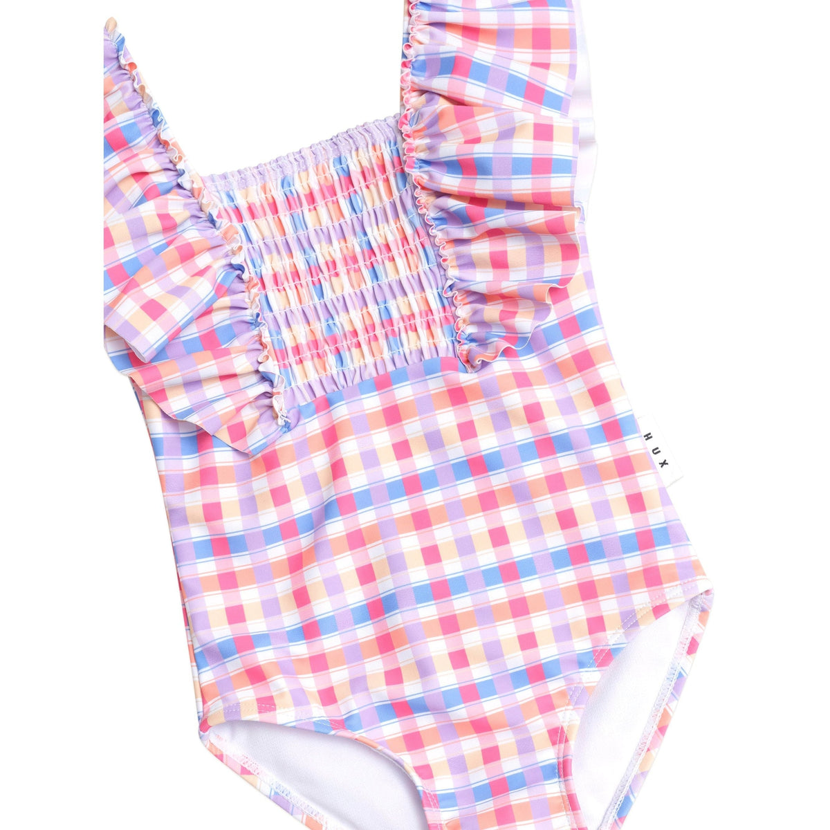 Shirred Frill Swimsuit Rainbow Check