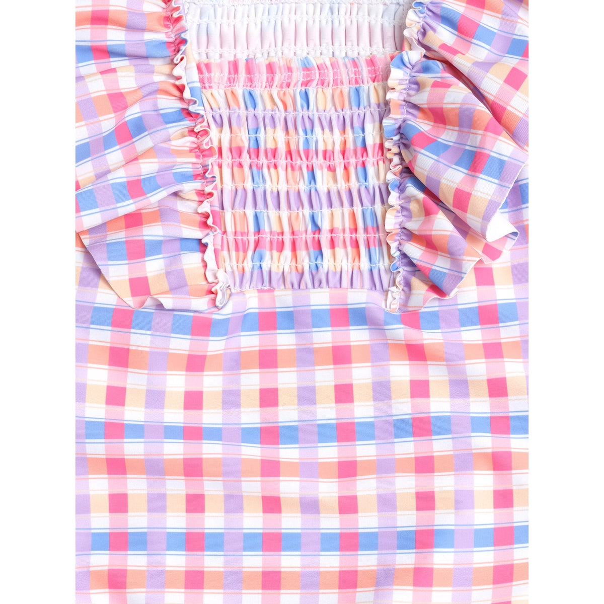 Shirred Frill Swimsuit Rainbow Check