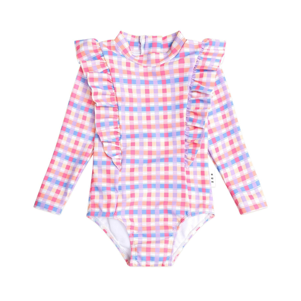 Scandi Frill Swimsuit Rainbow Check