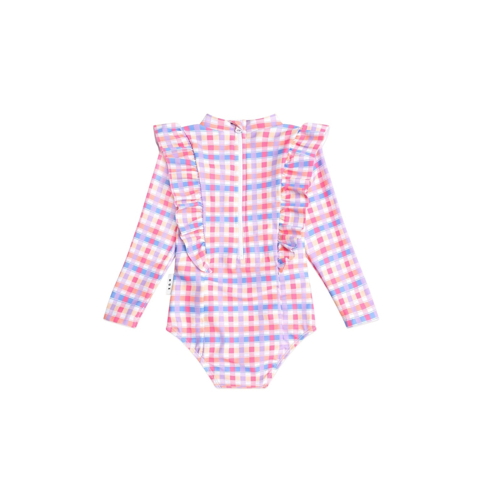 Scandi Frill Swimsuit Rainbow Check