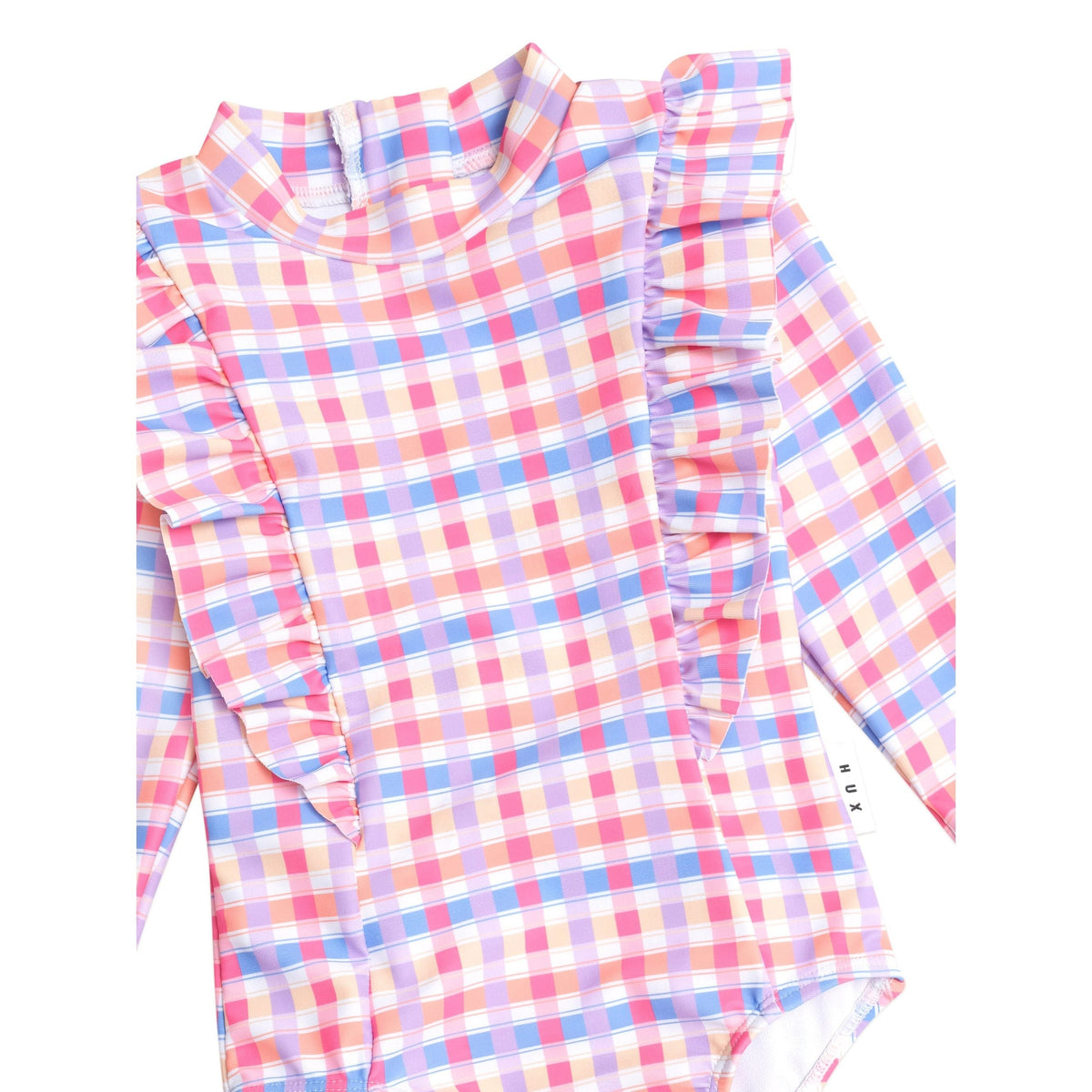 Scandi Frill Swimsuit Rainbow Check