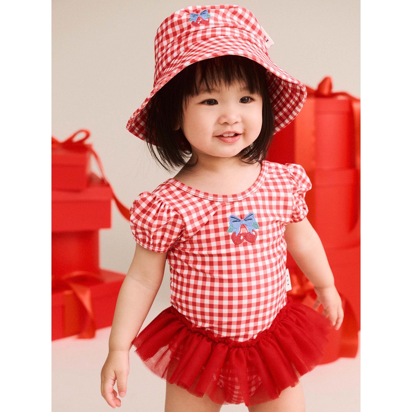 Cherry Bow Gingham Tulle Swimsuit