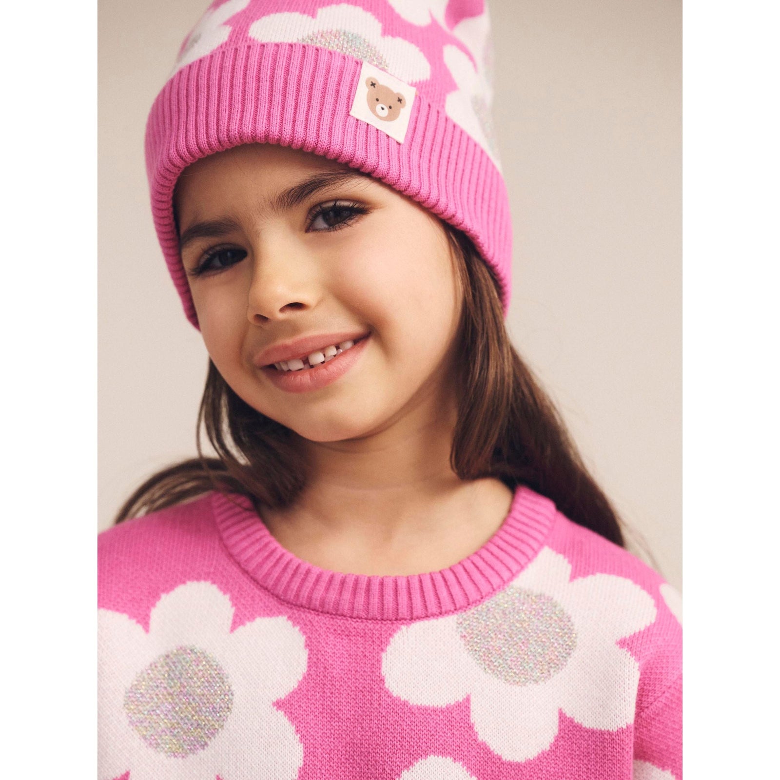 Raspberry Daisy Knit Beanie