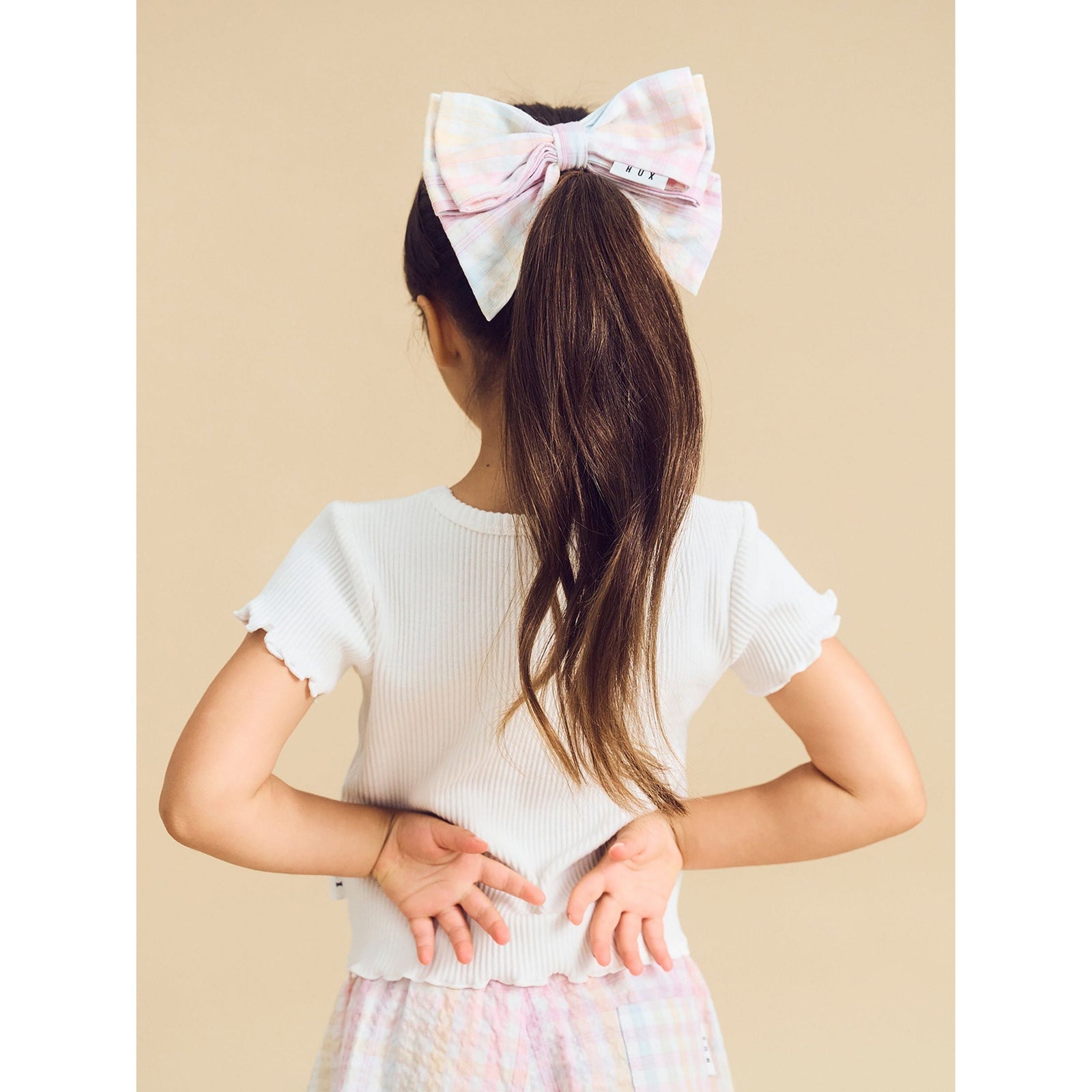 Rainbow Check Hair Bow