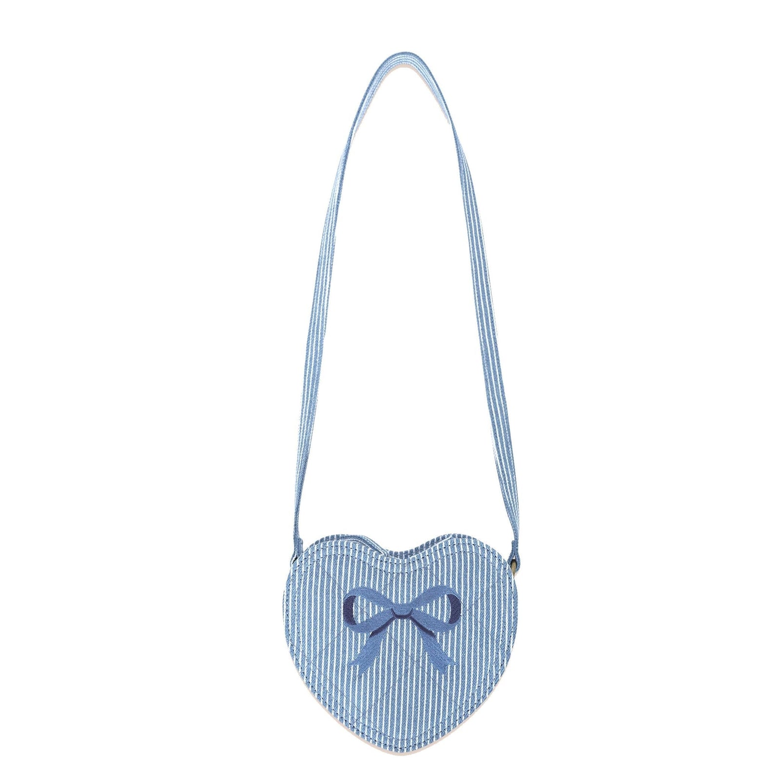Stripe Denim Bow Heart Handbag