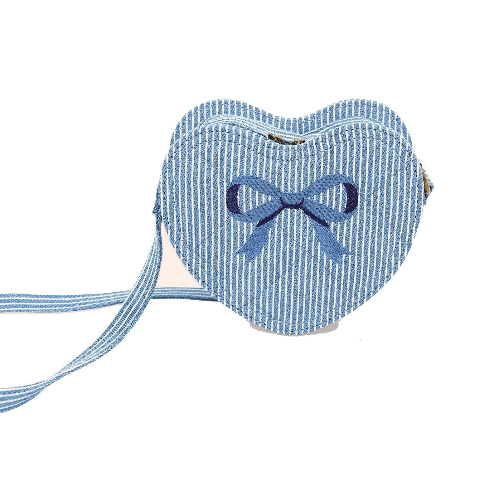 Stripe Denim Bow Heart Handbag