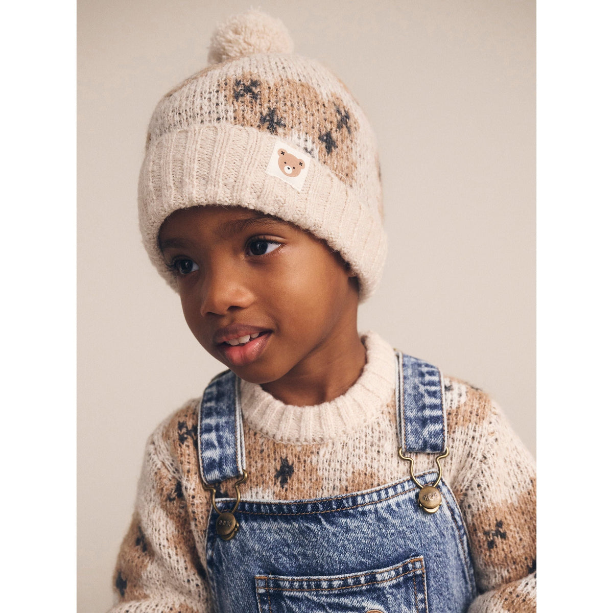 Ecru Huxbear Knit Beanie