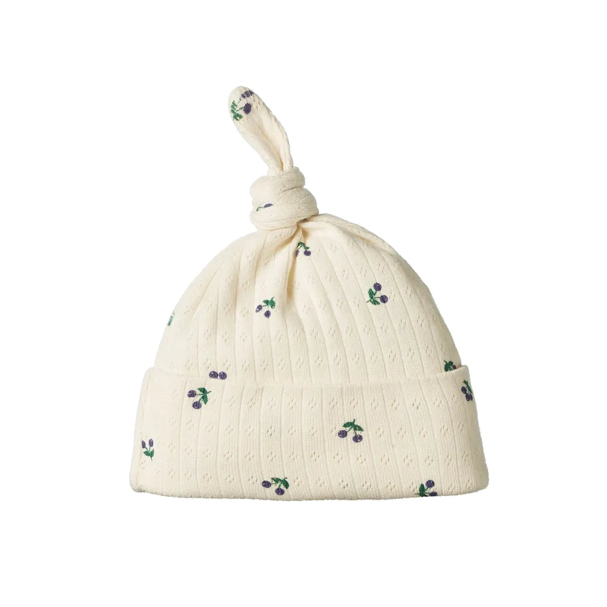 Knotted Beanie Pointelle - Winter Berry Print