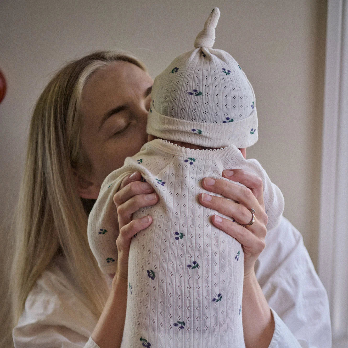 Knotted Beanie Pointelle - Winter Berry Print - Buckets and Spades