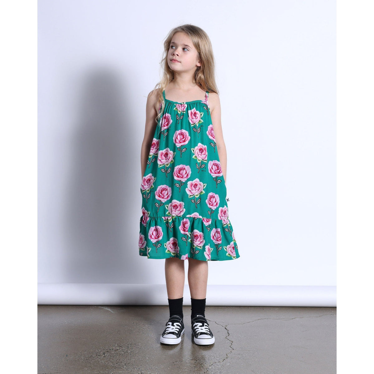 Nice Flowers Woven Dress- Kelly Green