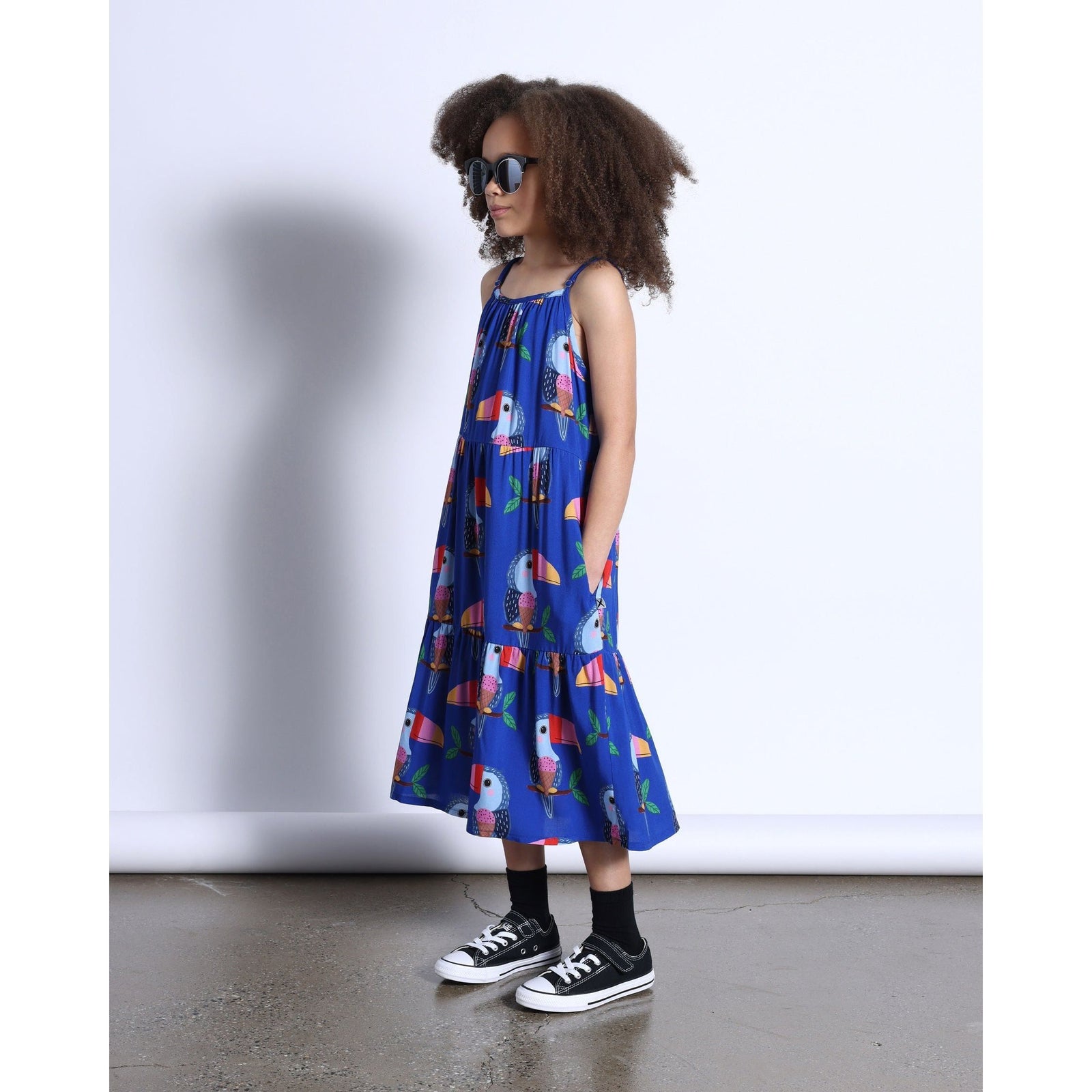 Icecream Toucan Midi Woven Dress- Cobalt