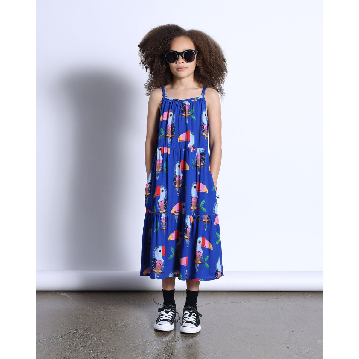 Icecream Toucan Midi Woven Dress- Cobalt