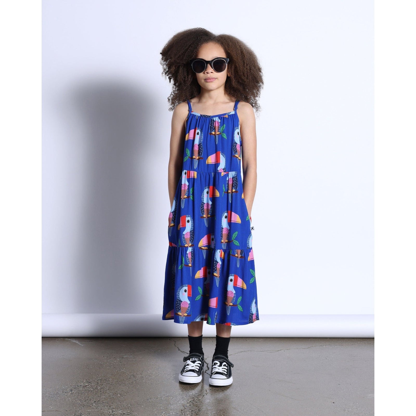 Icecream Toucan Midi Woven Dress- Cobalt