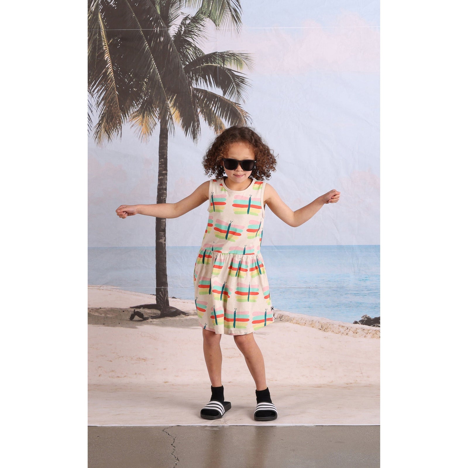 Pastel Butterflies Dress- Oatmeal Marle
