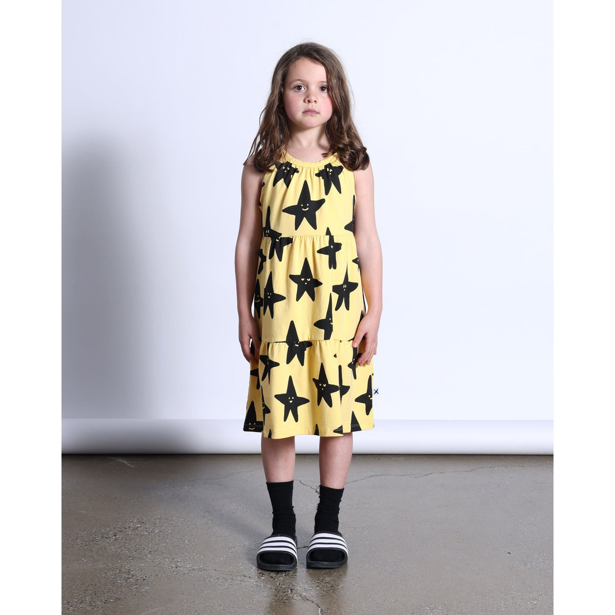 Happy Stars Dress- Dull Yellow