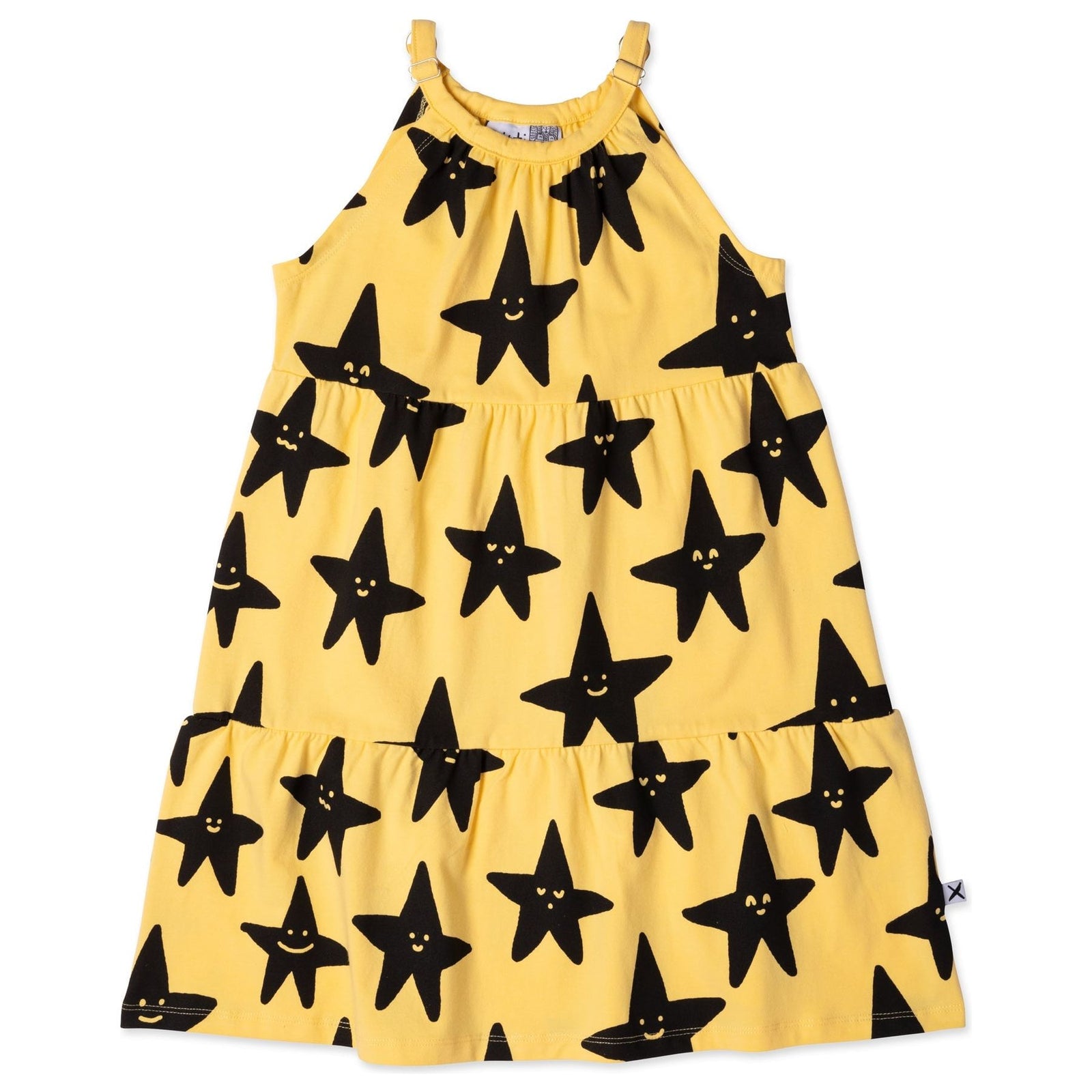 Happy Stars Dress- Dull Yellow