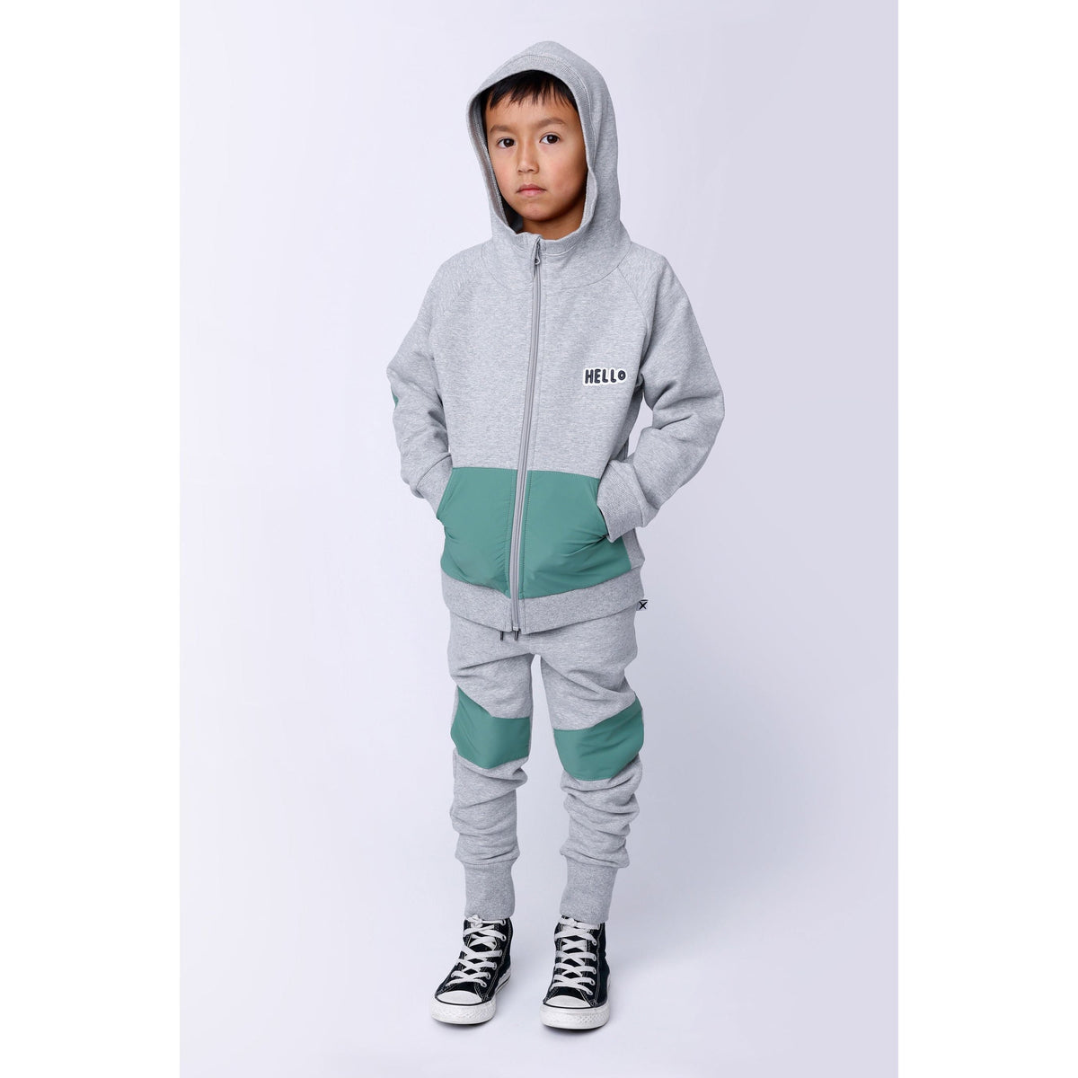Nylon Patch Furry Zip Up - Grey
