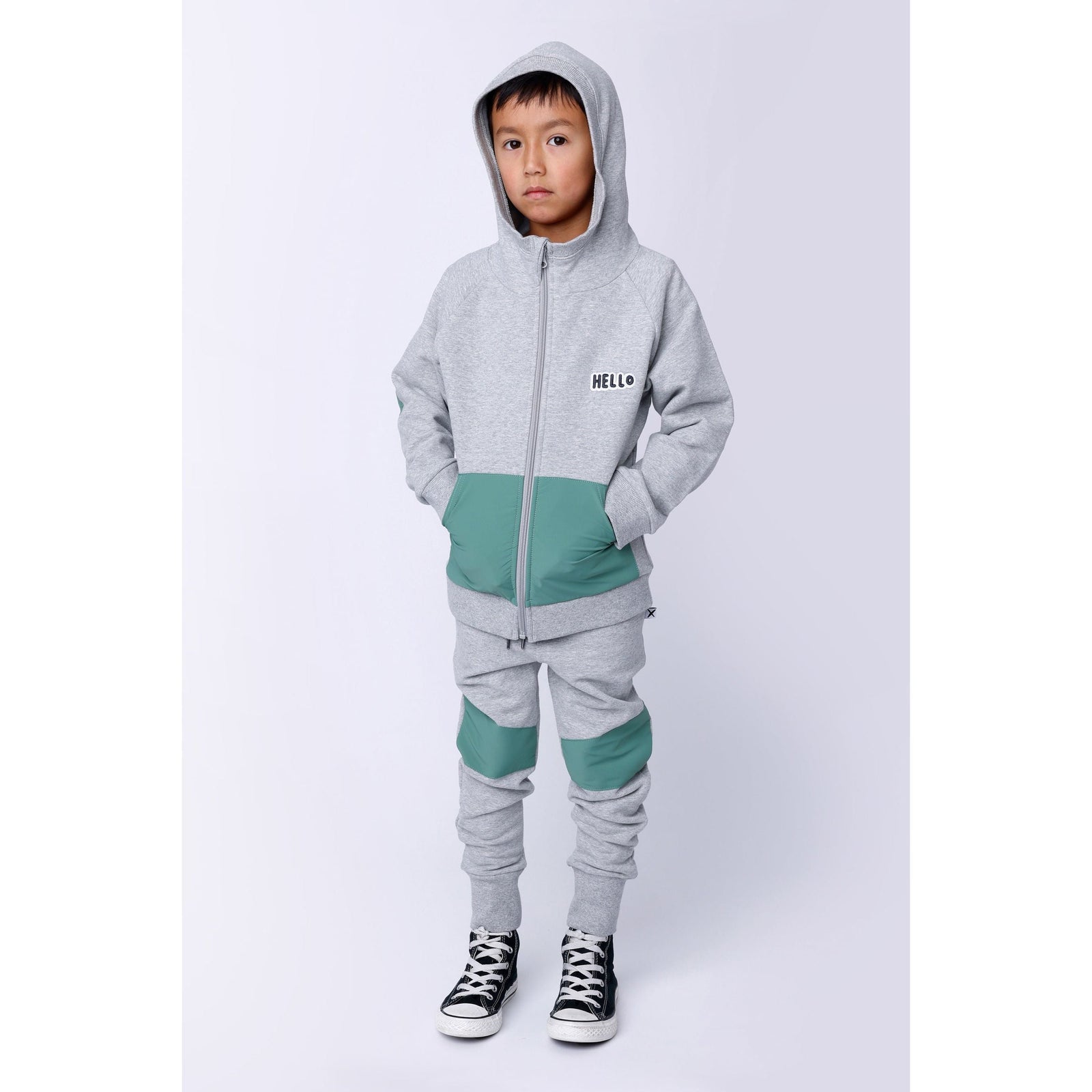 Nylon Patch Furry Zip Up - Grey