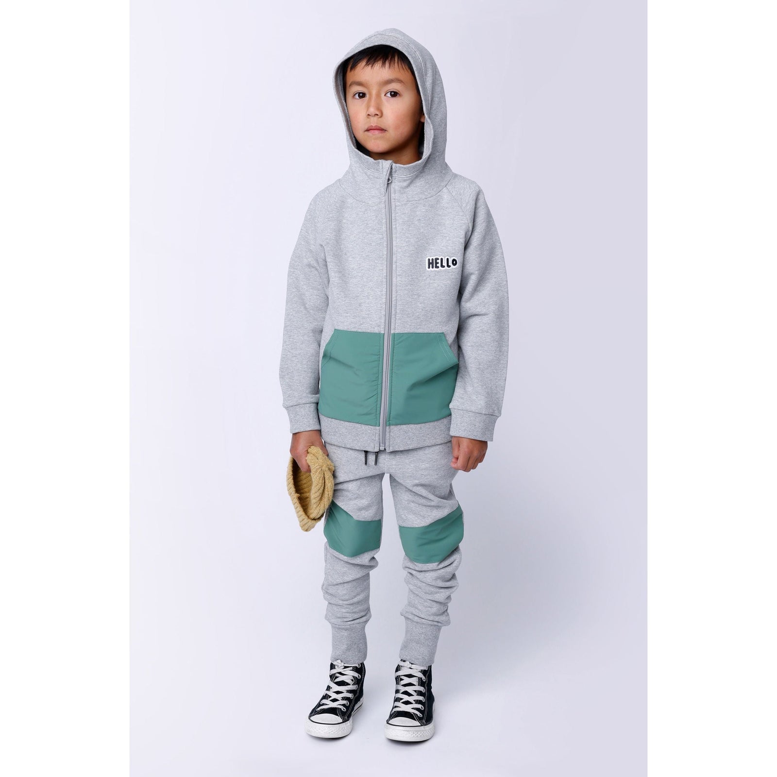 Nylon Patch Furry Zip Up - Grey