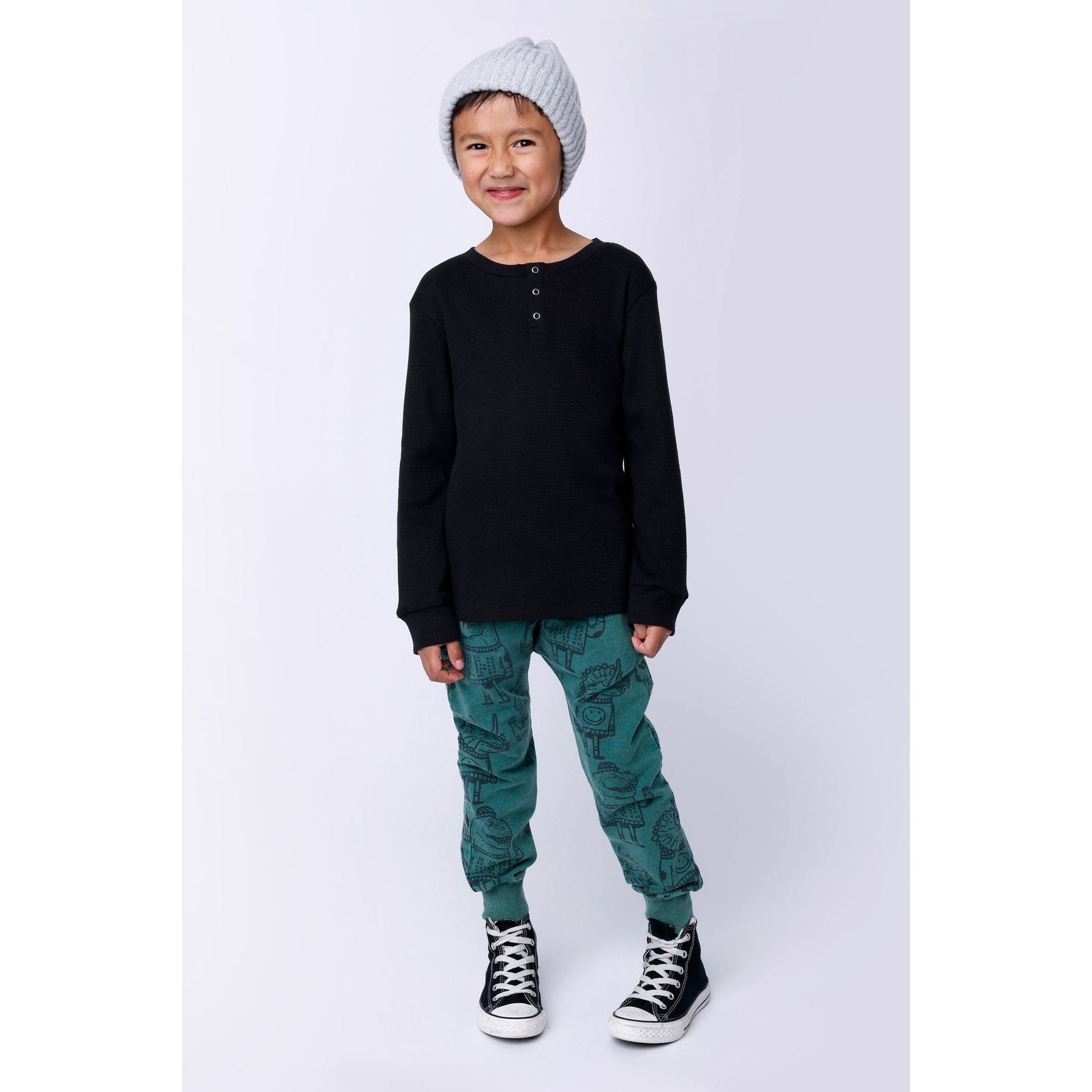 Waffle Henley Tee - Black