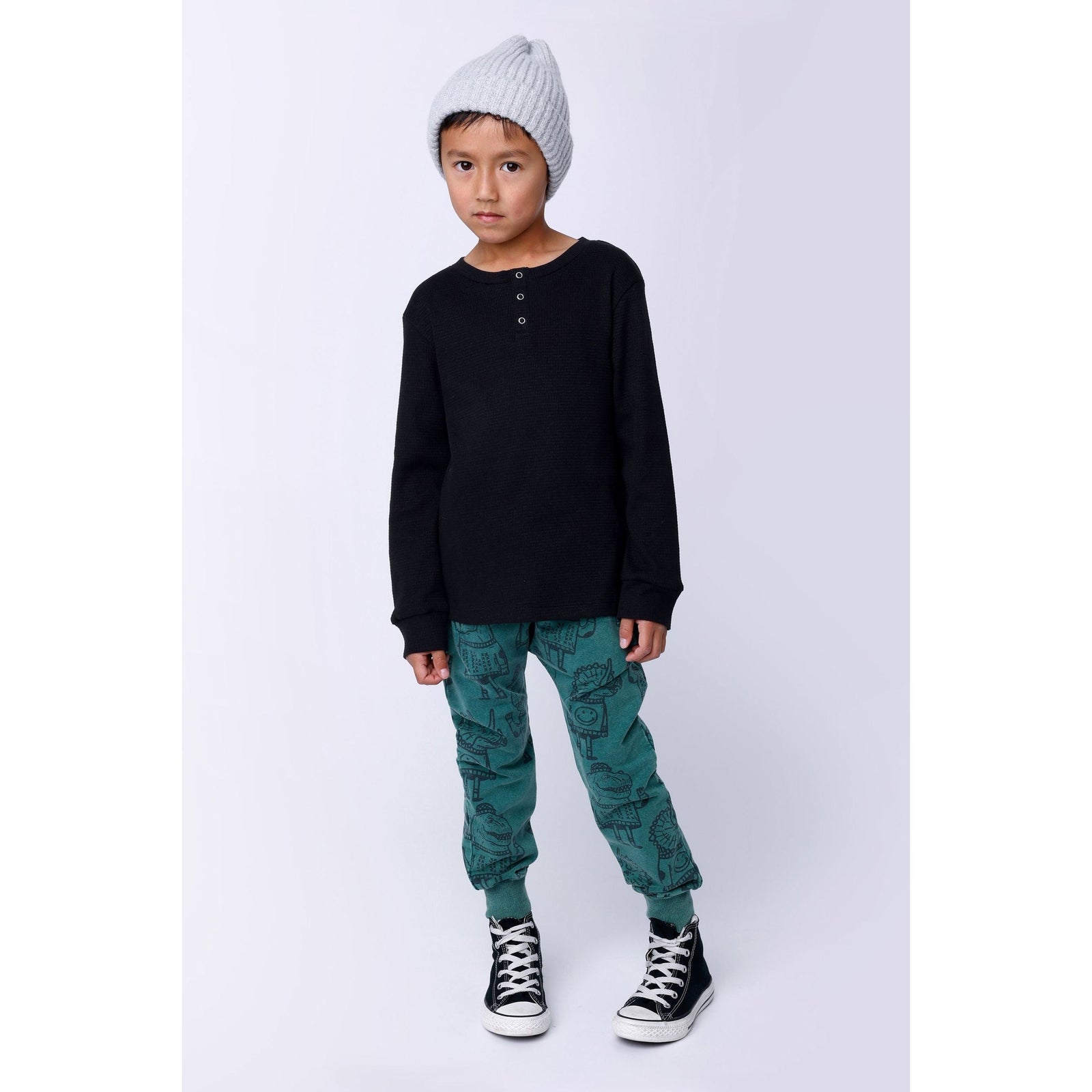 Waffle Henley Tee - Black
