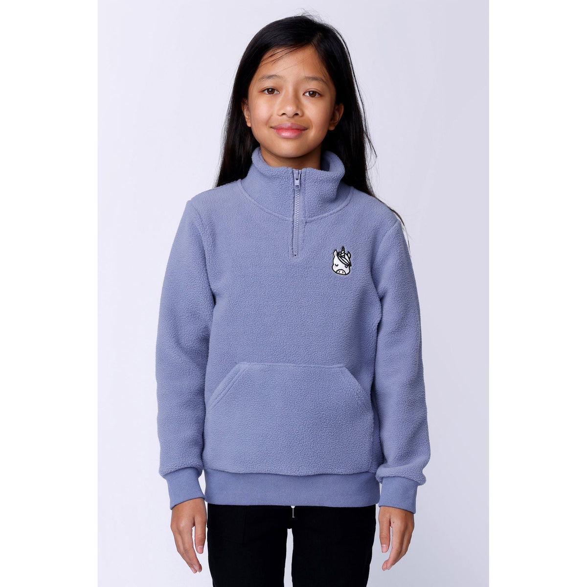 Teddy Half Zip Crew - Cornflower